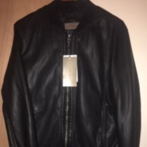 Zara Black Faux Leather Perforated Bomber M (New)